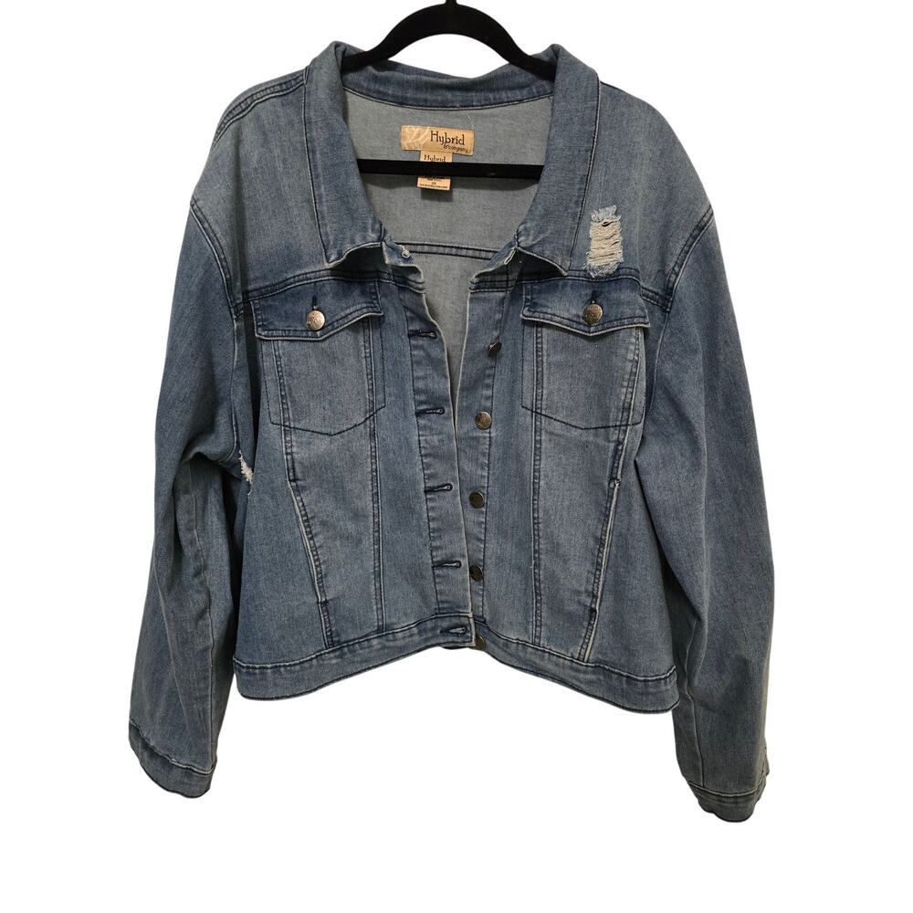Hybrid & Company Women's Jean Jacket Distressed Size 2XL - Picture 1 of 7